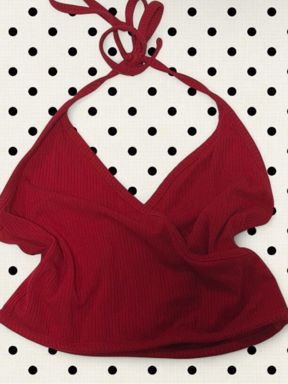Red Ribbed Halter Crop Top - Women